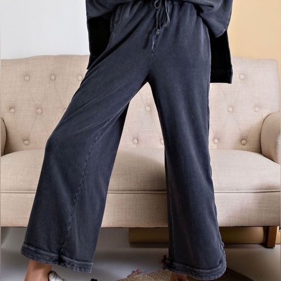 easel Pants & Jumpsuits Easel So Comfy Mineral Wash Wide Leg Cropped Pant Poshmark